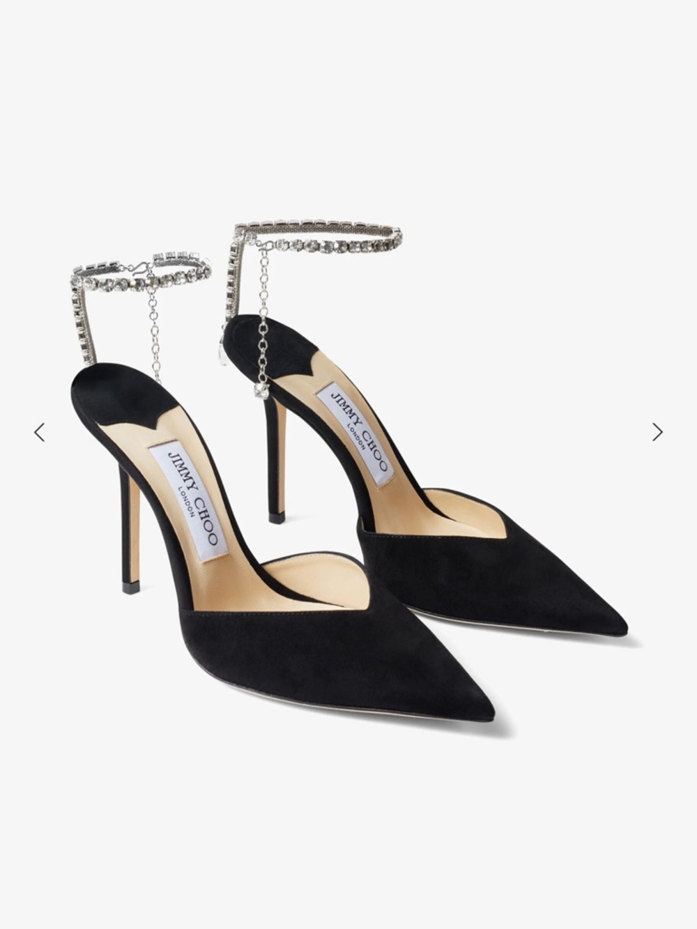 Jimmy Choo Saeda Crystal Ankle Strap Pointed Toe. Black. Size 38. Worn Once
